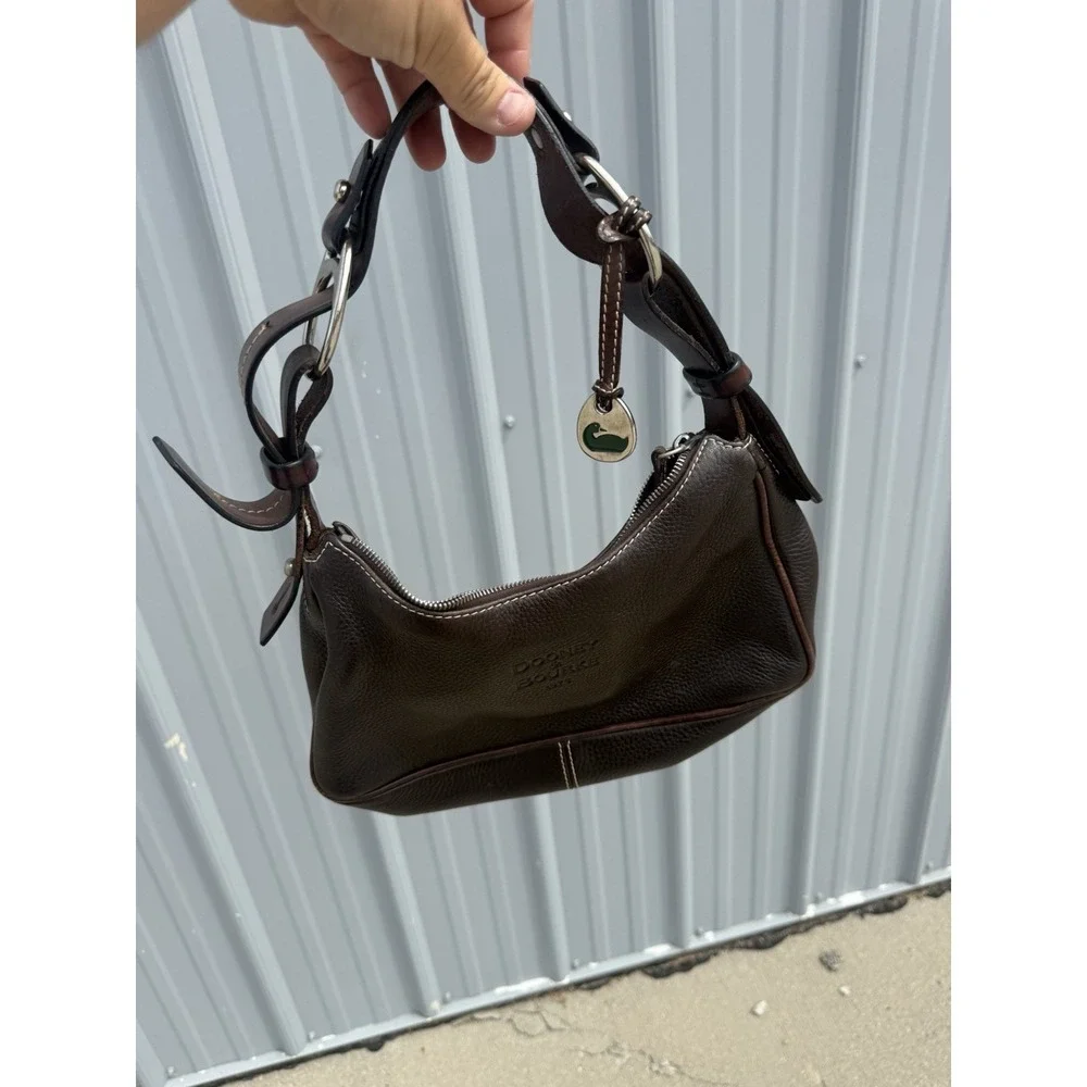Dooney &‎ Bourke Brown Pebble Leather Small Hobo Shoulder Bag Purse Zip Top USA